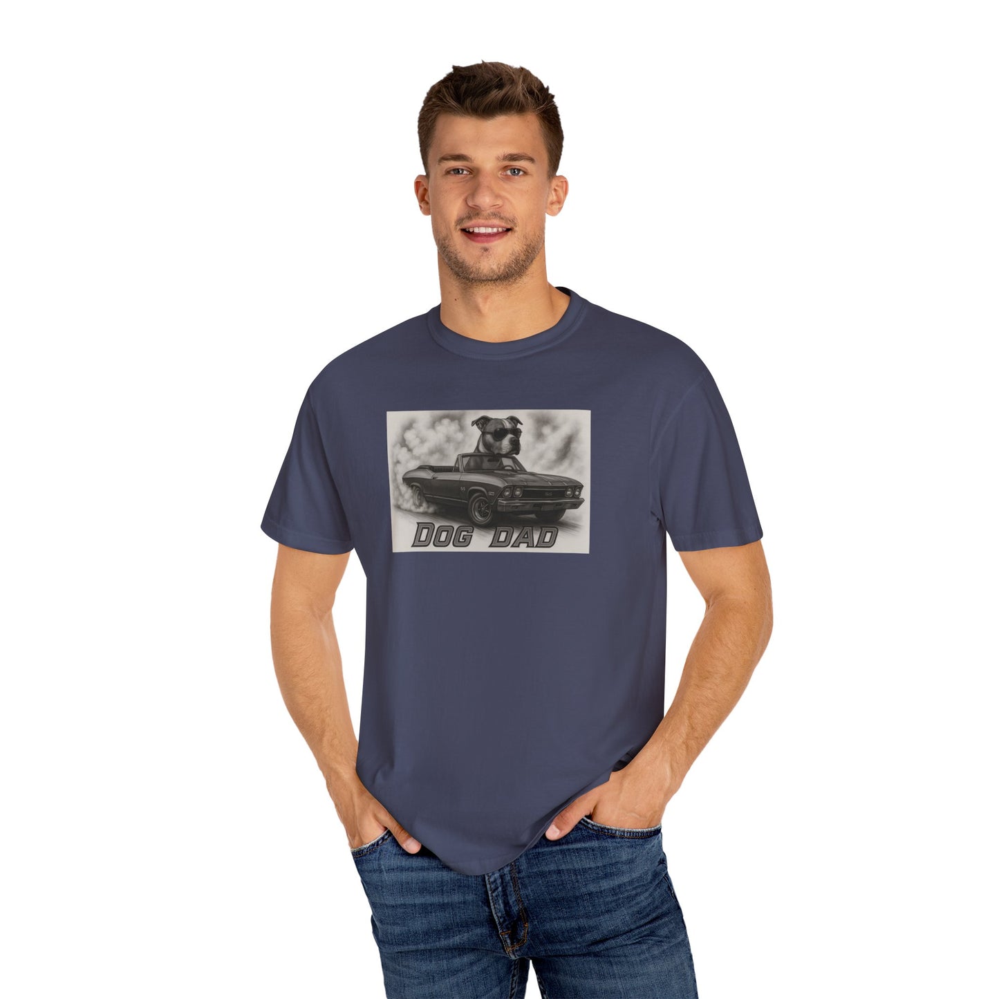 Dog Dad - American Staffordshire Terrier - Cool Dogs in Cool Cars T-Shirt Collection | Funny Dog Lover Apparel for Men