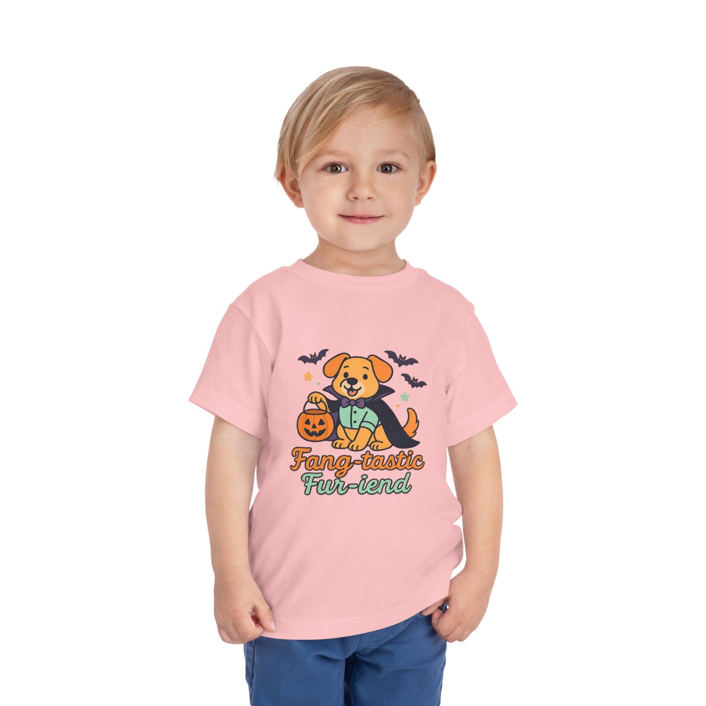 Fang-tastic Fur-iend Toddler Tee, Halloween Shirt for Kids, Cute Dog Graphic Tee, Toddler Halloween Outfit, Fall Celebration T-Shirt