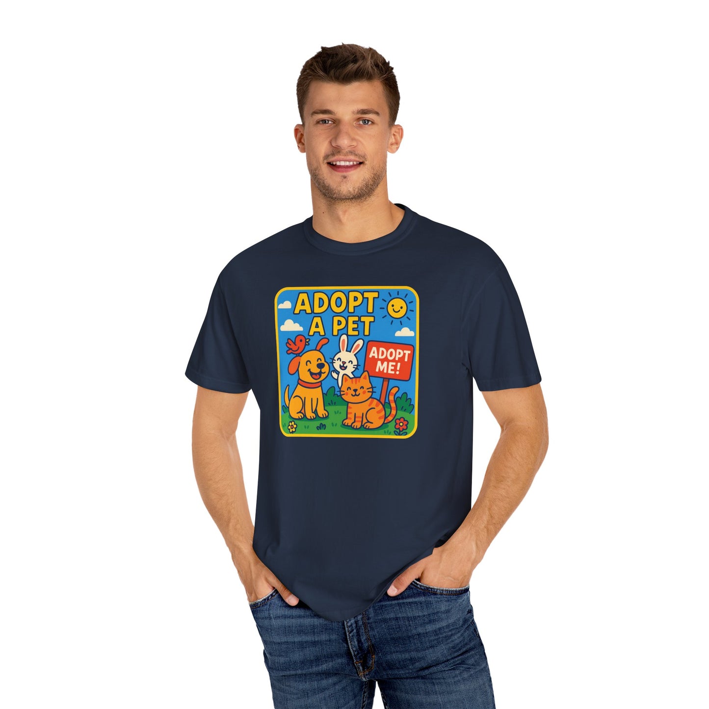Adopt a Pet T-Shirt - Unisex Garment-Dyed Tee for Animal Lovers