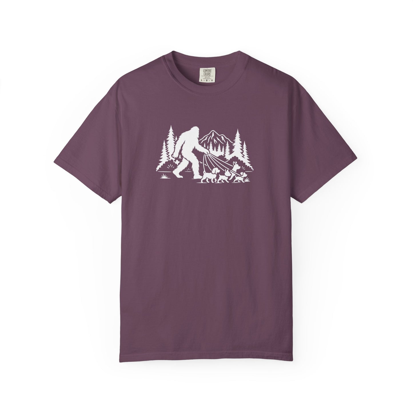 Bigfoot dog walk T-Shirt with Outdoor Adventure Design