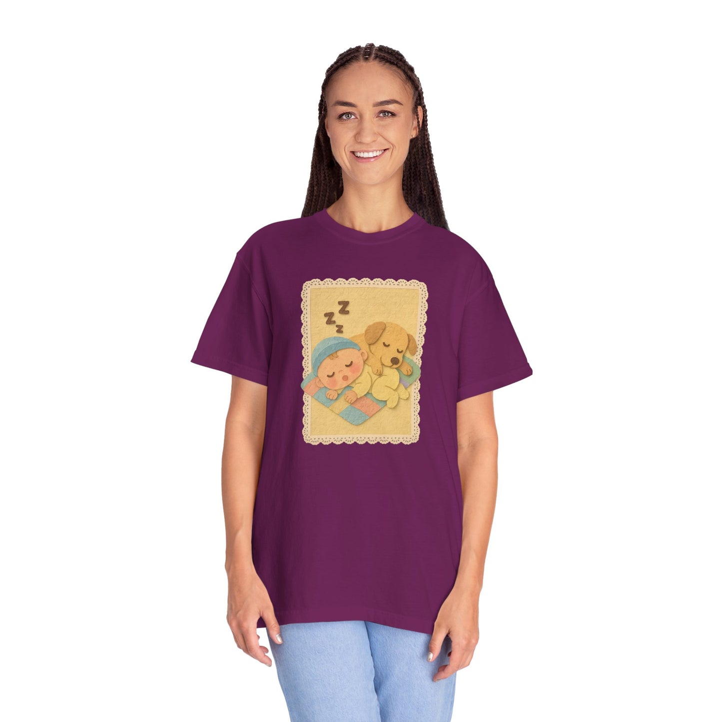 Cute Dreamy T-Shirt, Cartoon Sleepy Baby and Puppy Design, Cozy Gift for Kids, Fun Sleepwear, Nursery Decor, Pet Lover Gift