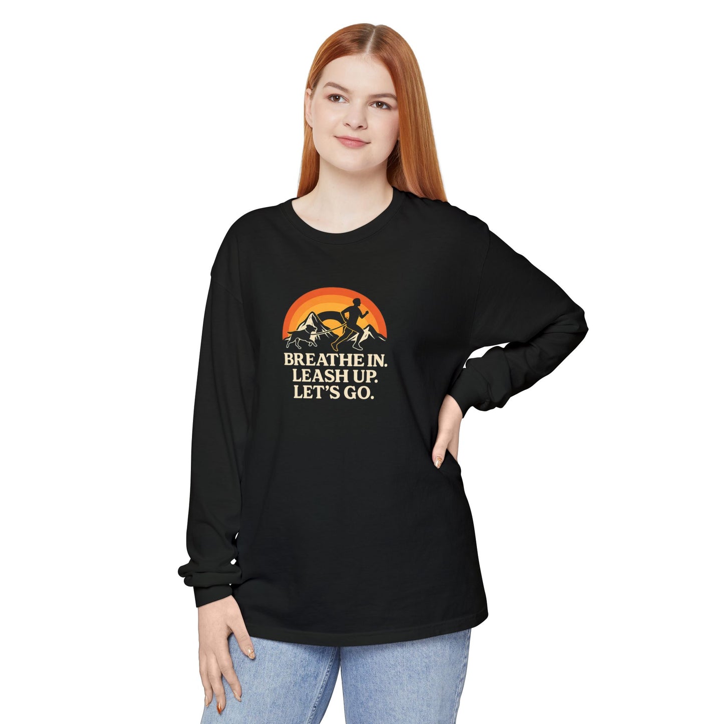 Canicross Unisex Long Sleeve T-Shirt - 'Breathe In, Leash Up, Let's Go'