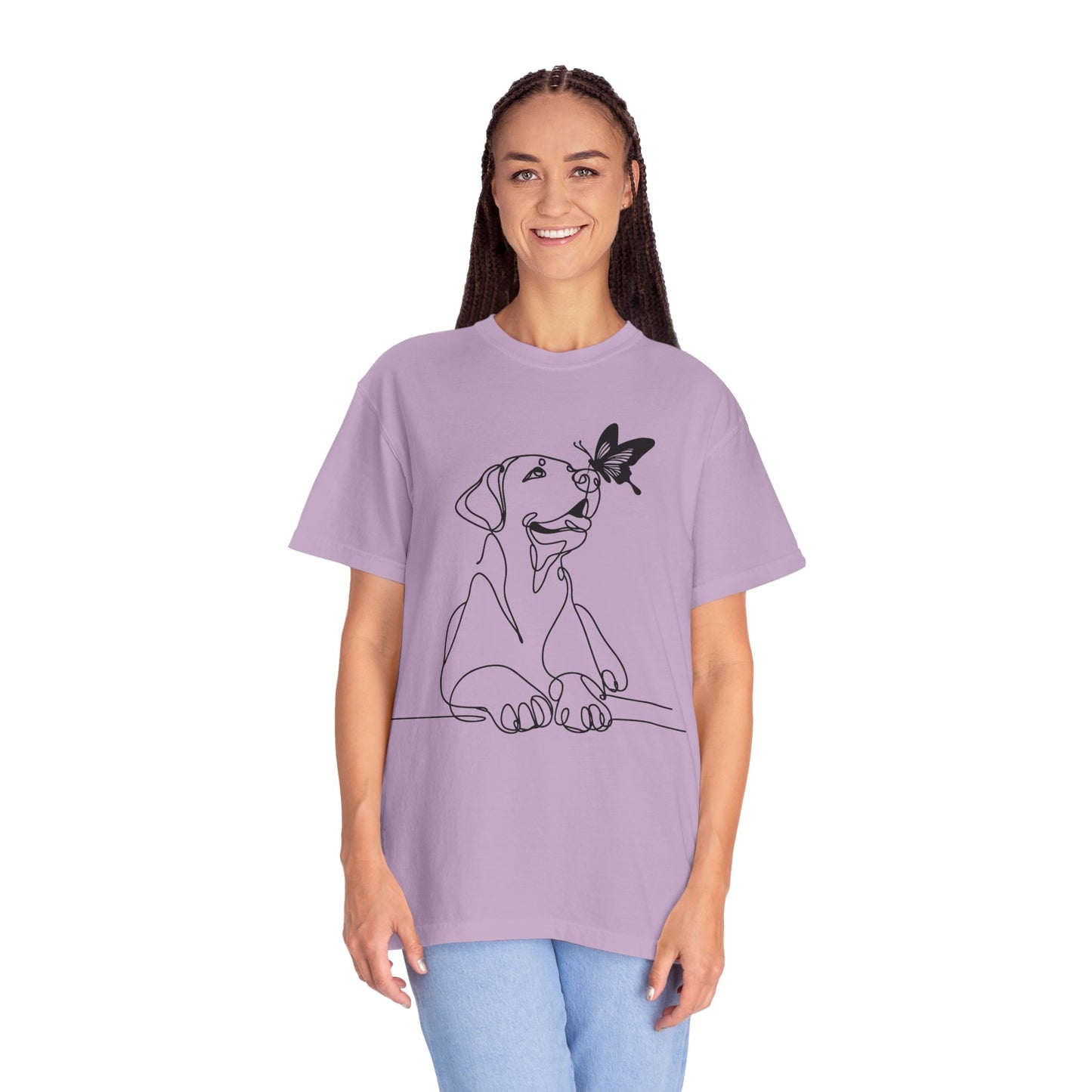 Adorable Dog and Butterfly T-Shirt, Cute Pet Tee, Dog Lover Gift, Casual Wear, Animal Lover Apparel, Birthday Gift for Dog Owners