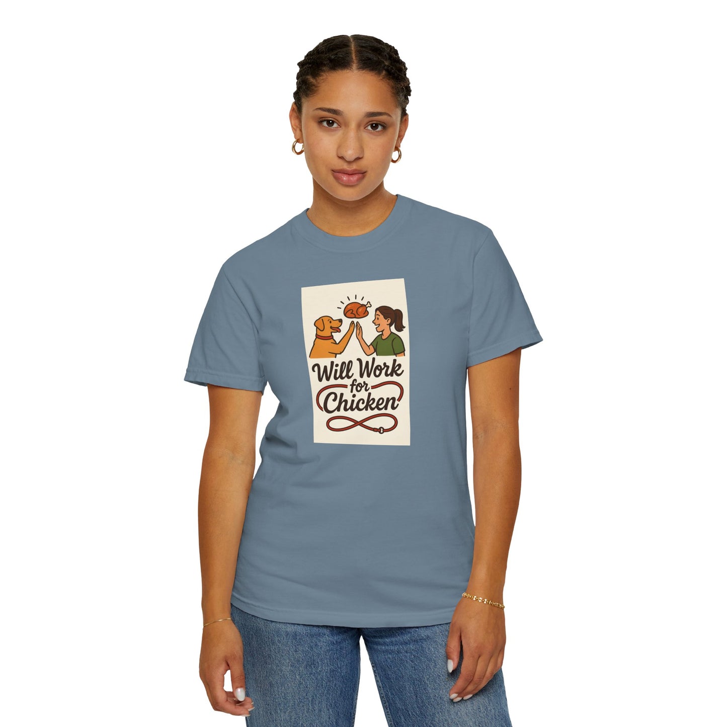 Will Work for Chicken Unisex T-Shirt | Pet Lover Gift, Funny Dog Tee, Casual Wear, Unique Animal Lover Apparel, Gift for Dog Parents