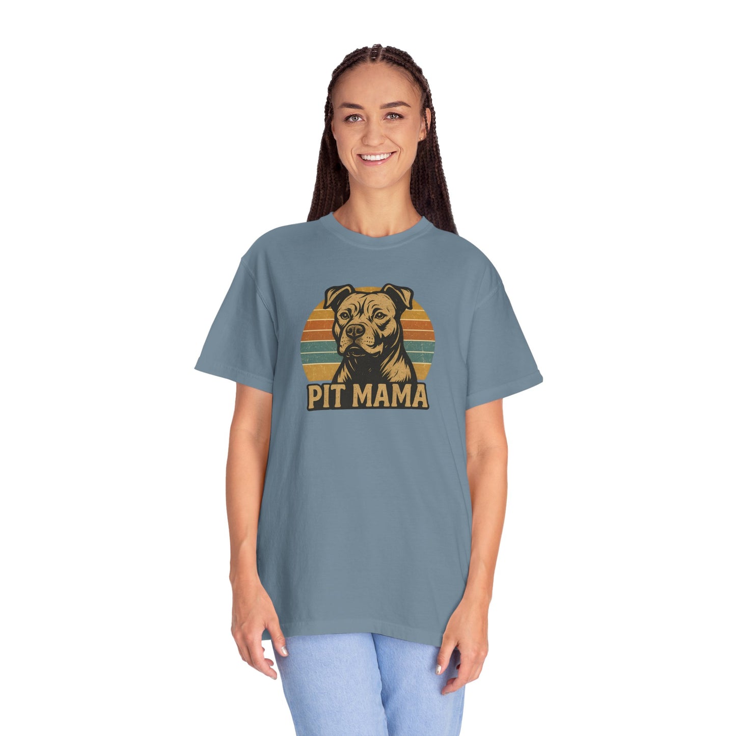 Retro Pit Mama T-Shirt | Garment-Dyed Tee for Dog Lovers | Perfect for Casual Wear, Gifts, Birthdays, Pet Celebrations, Dog Adoption Events
