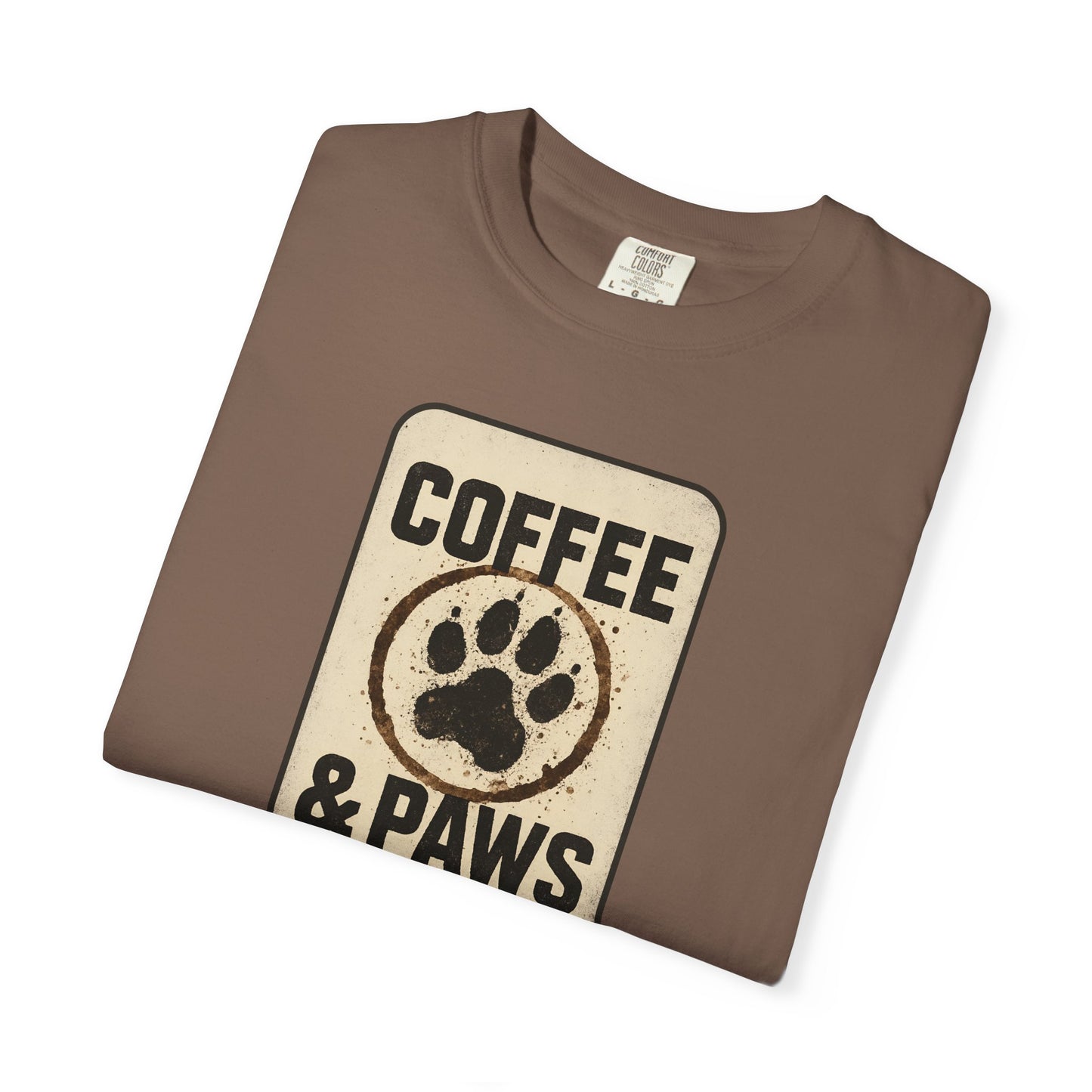Coffee & Paws Unisex Garment-Dyed T-shirt, Dog Lover Tee, Pet Owner Gift, Coffee Lover Shirt, Animal Enthusiast Apparel, Casual Wear