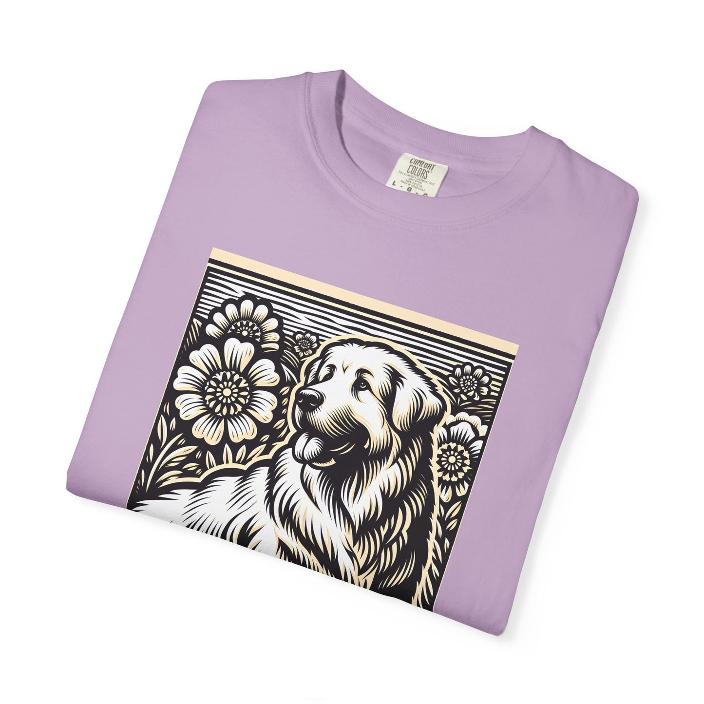 Great Pyrenees - Unisex Dog Lover T-Shirt - Garment-Dyed Vintage Floral Design