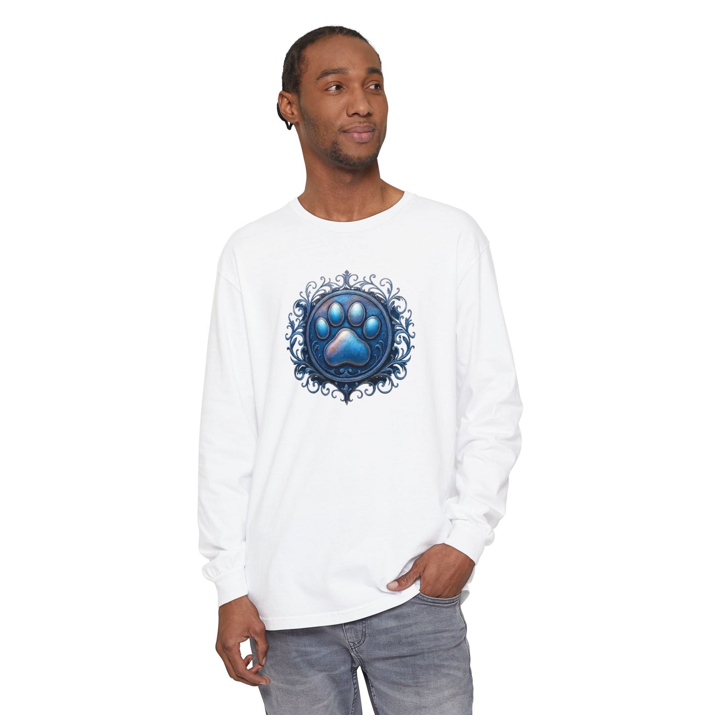 Paw Print Long Sleeve T-Shirt for Pet Lovers | Cozy Gift for Animal Enthusiasts, Casual Wear, Dog Mom Gift, Unique Pet Tee, Everyday Fashion