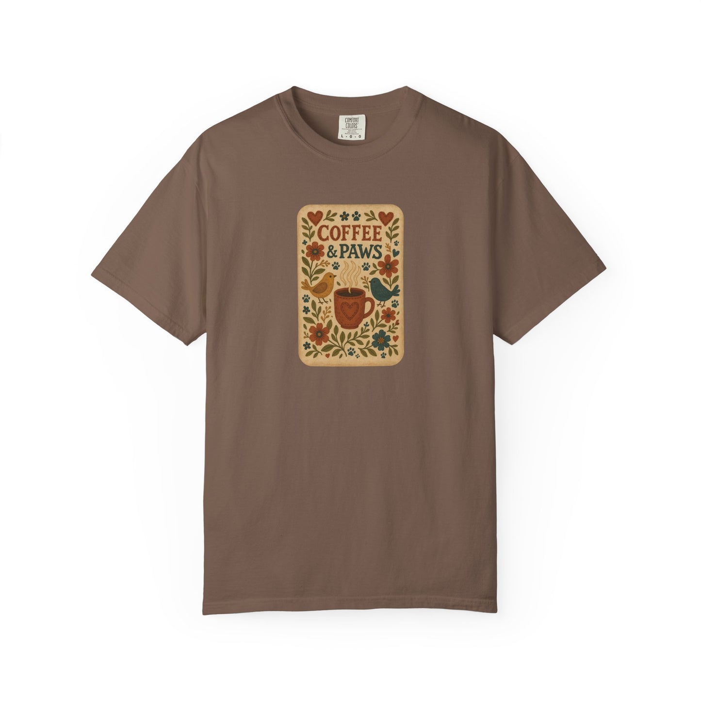 Coffee and Paws Unisex T-Shirt | Cute Pet Lover Tee, Gift for Dog Owners, Casual Wear, Animal Lover Apparel, Perfect for Coffee Lovers