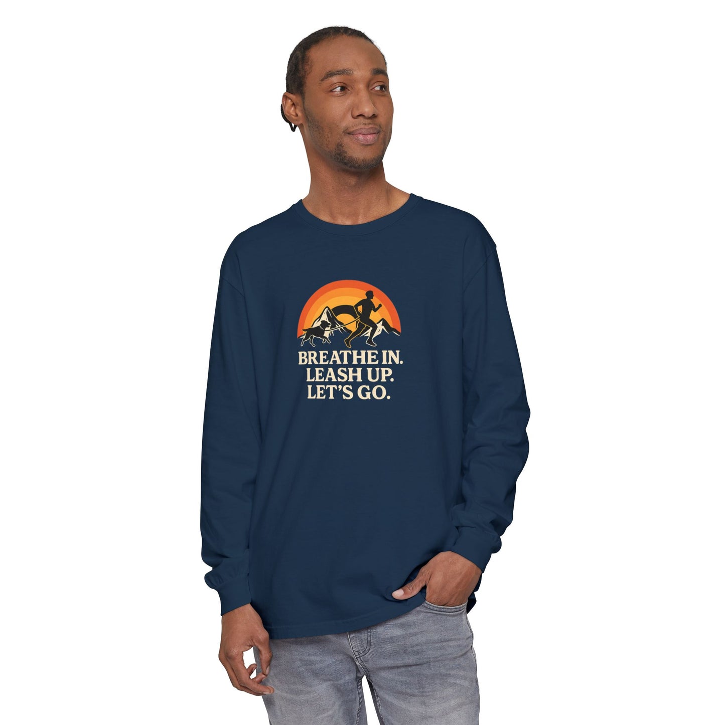 Canicross Unisex Long Sleeve T-Shirt - 'Breathe In, Leash Up, Let's Go'