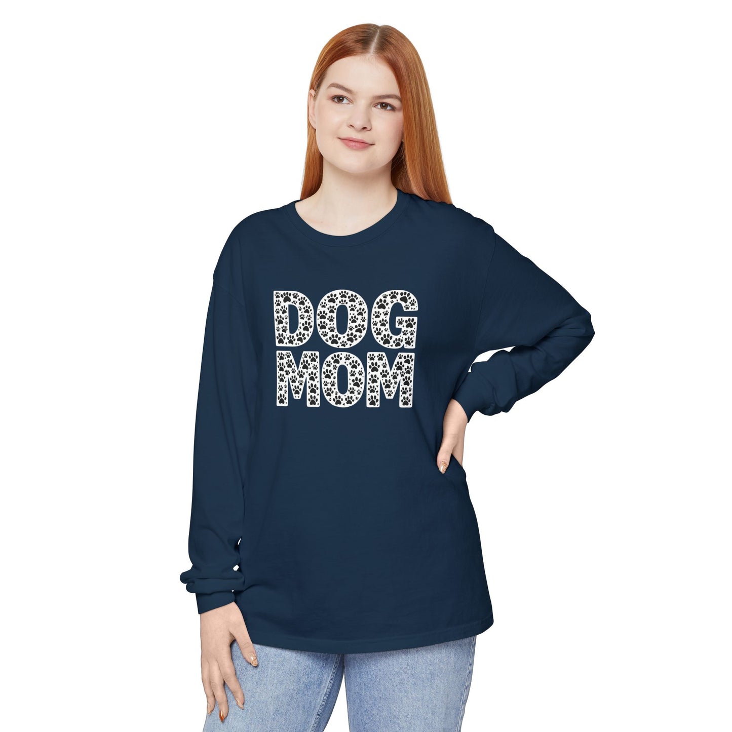 Dog Mom Long Sleeve T-Shirt, Gift for Dog Lovers, Casual Wear, Pet Owner Apparel, Unisex Dog Themed Clothing