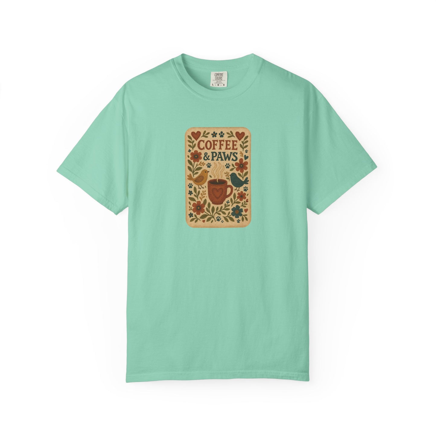 Coffee and Paws Unisex T-Shirt | Cute Pet Lover Tee, Gift for Dog Owners, Casual Wear, Animal Lover Apparel, Perfect for Coffee Lovers