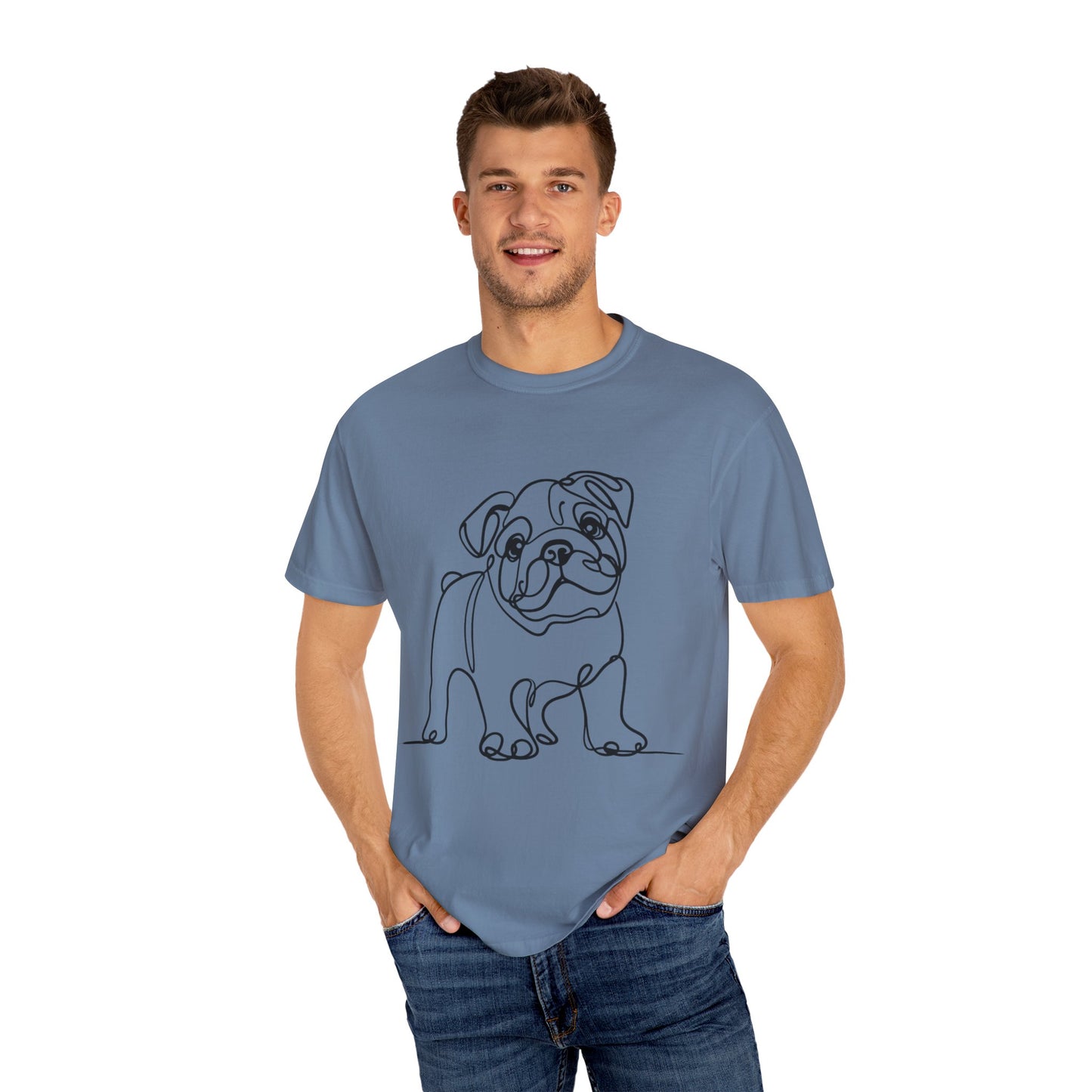 Unisex Garment-Dyed T-shirt with Minimalist Bulldog Design