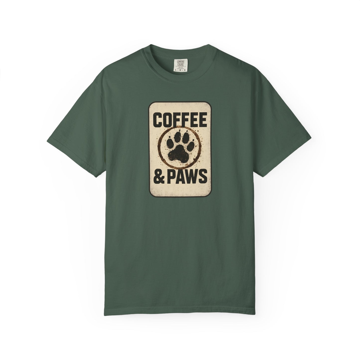 Coffee & Paws Unisex Garment-Dyed T-shirt, Dog Lover Tee, Pet Owner Gift, Coffee Lover Shirt, Animal Enthusiast Apparel, Casual Wear