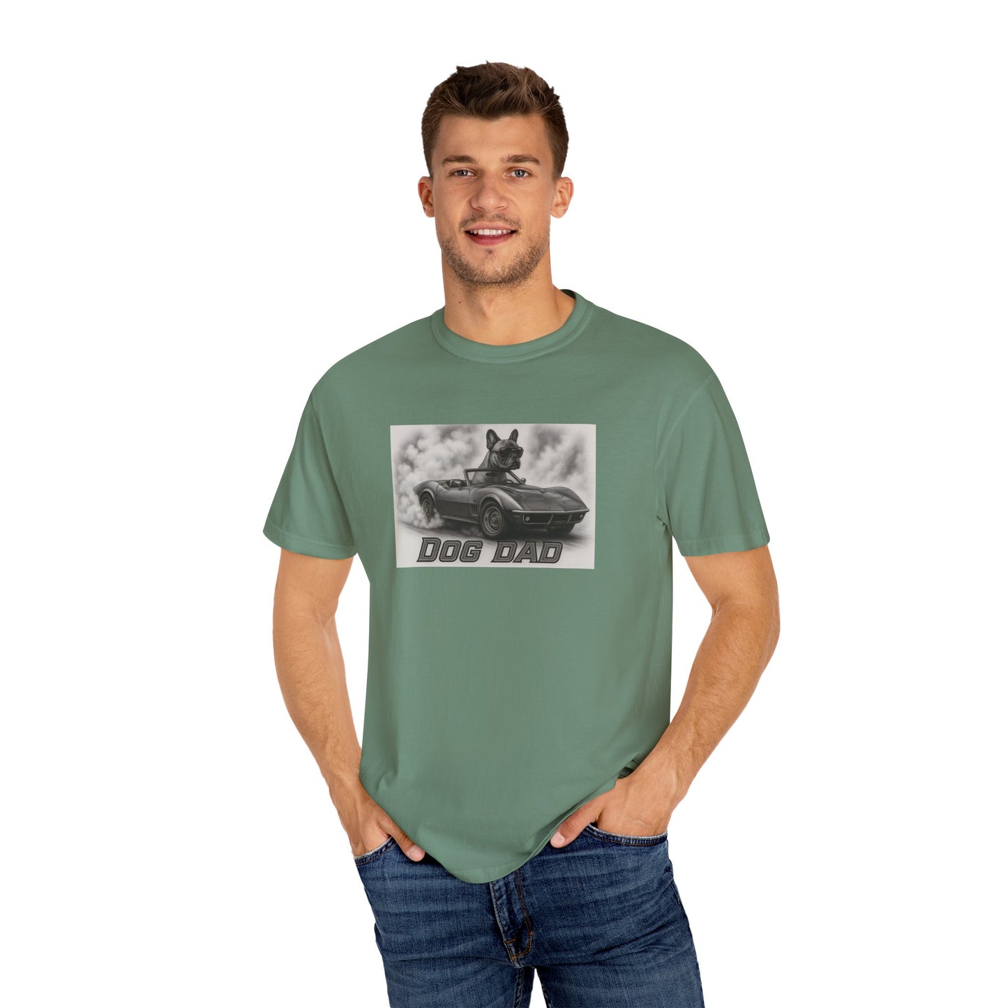 Dog Dad - French Bulldog - Cool Dogs in Cool Cars T-Shirt Collection | Funny Dog Lover Apparel for Men