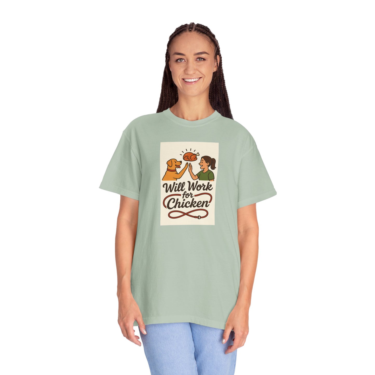 Will Work for Chicken Unisex T-Shirt | Pet Lover Gift, Funny Dog Tee, Casual Wear, Unique Animal Lover Apparel, Gift for Dog Parents