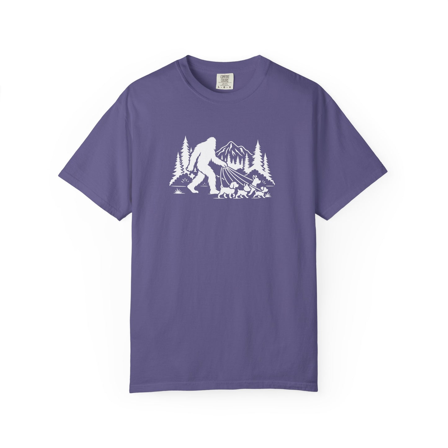 Bigfoot dog walk T-Shirt with Outdoor Adventure Design