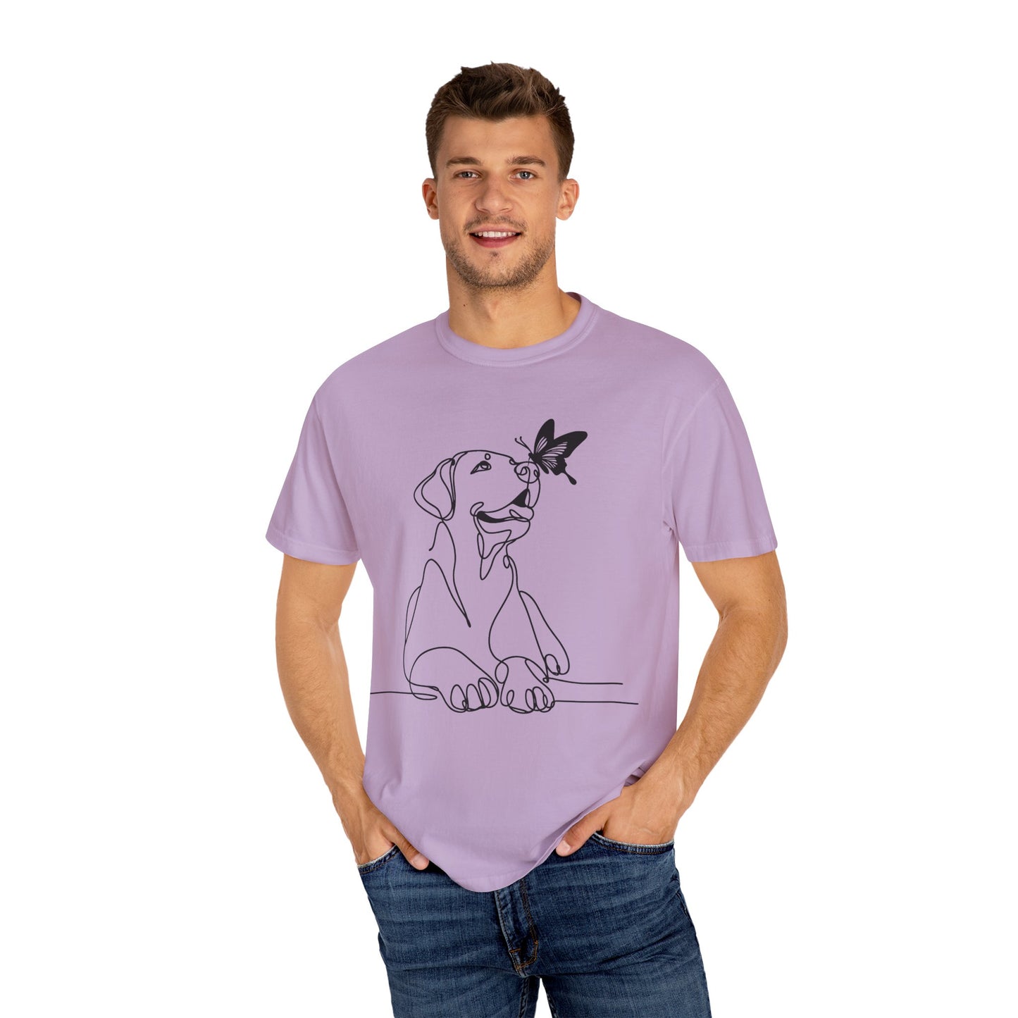 Adorable Dog and Butterfly T-Shirt, Cute Pet Tee, Dog Lover Gift, Casual Wear, Animal Lover Apparel, Birthday Gift for Dog Owners