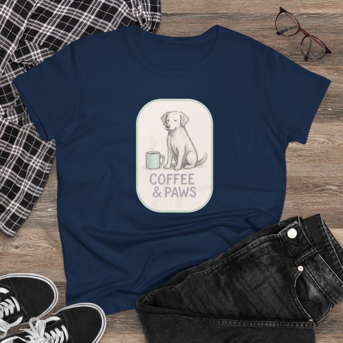 Copy of Coffee & Paws Women's Tee - Cozy Cotton Shirt for Pet Lovers, Casual Wear, Gift for Dog Owners, Dog Mom Merchandise, Animal Lover Tee