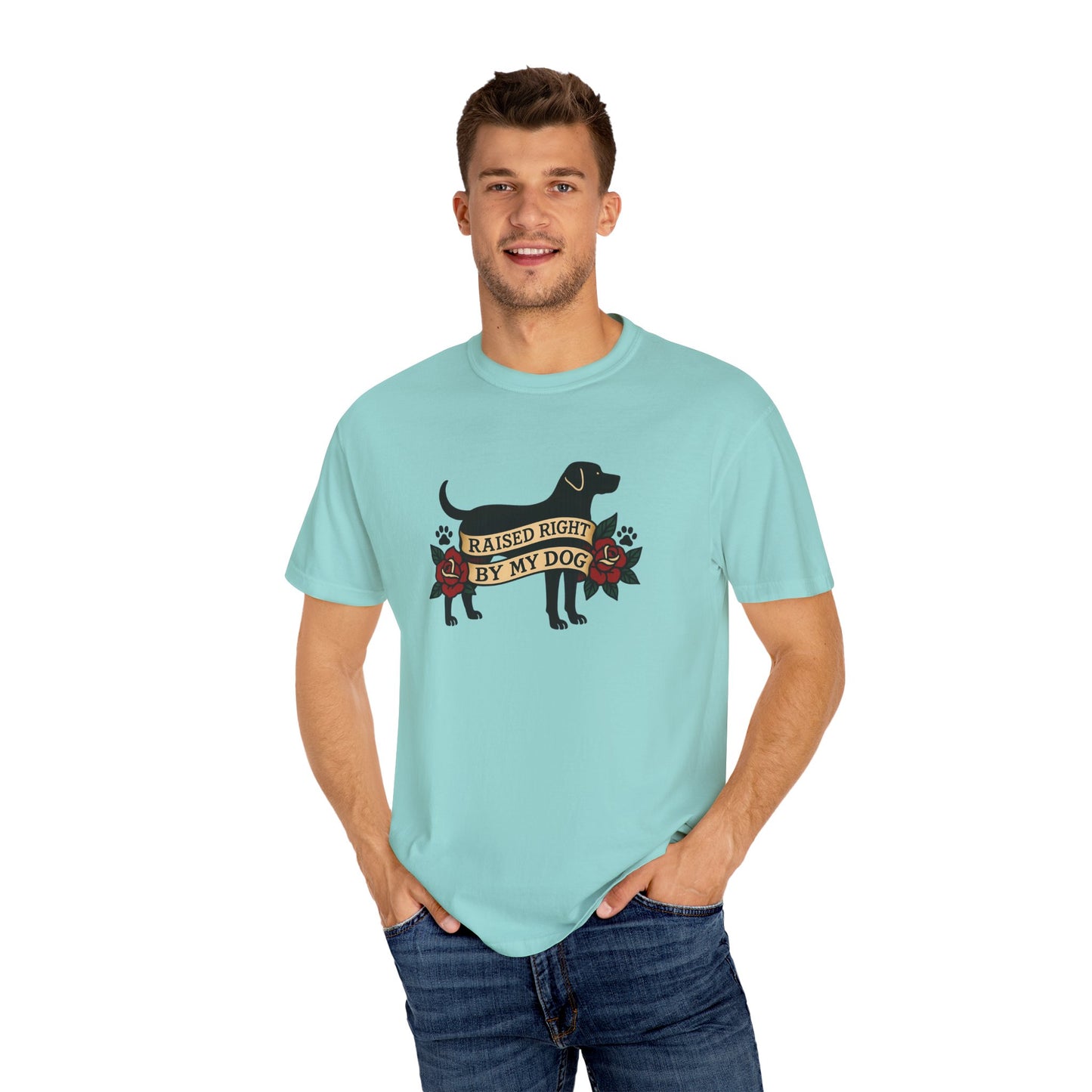 Raised Right by My Dog Tee, Unisex Pet-Themed Apparel, Gift for Dog Owners, Cute Canine Shirt