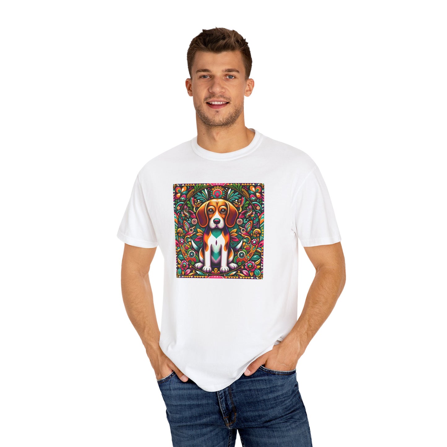 Vibrant Dog Art Unisex Garment-Dyed T-Shirt | Colorful Canine Design