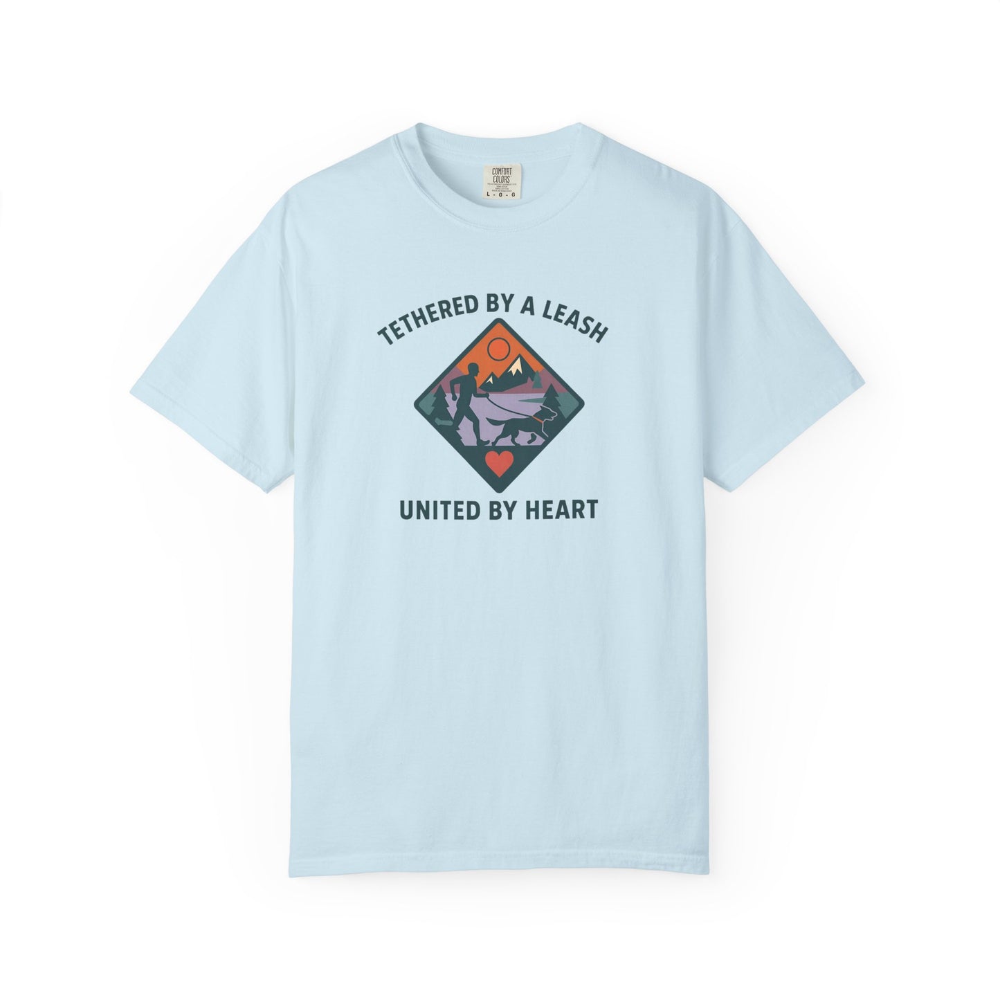 Canicross - Tethered by a Leash Unisex Garment-Dyed T-shirt - Adventure and Heart Design