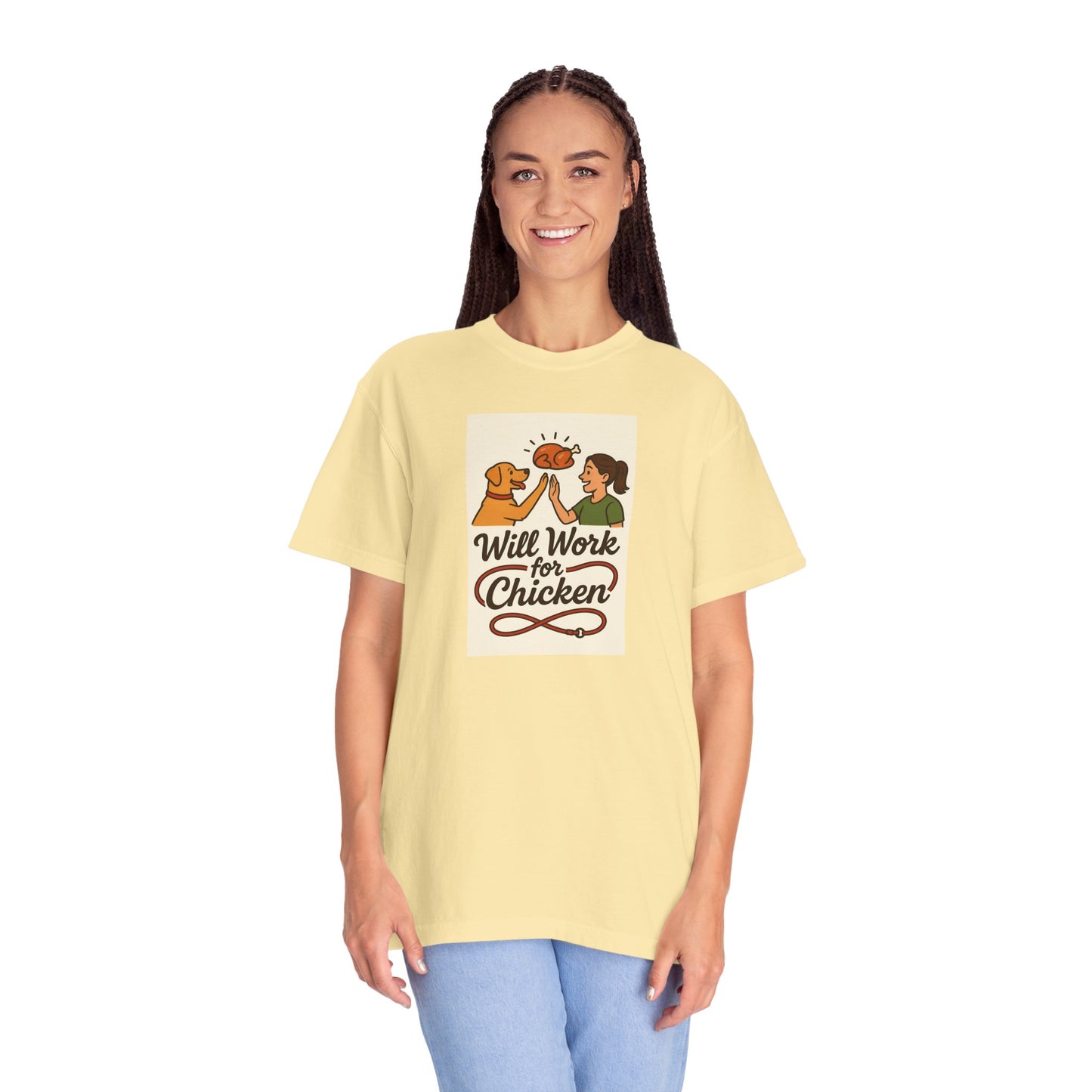 Will Work for Chicken Unisex T-Shirt | Pet Lover Gift, Funny Dog Tee, Casual Wear, Unique Animal Lover Apparel, Gift for Dog Parents