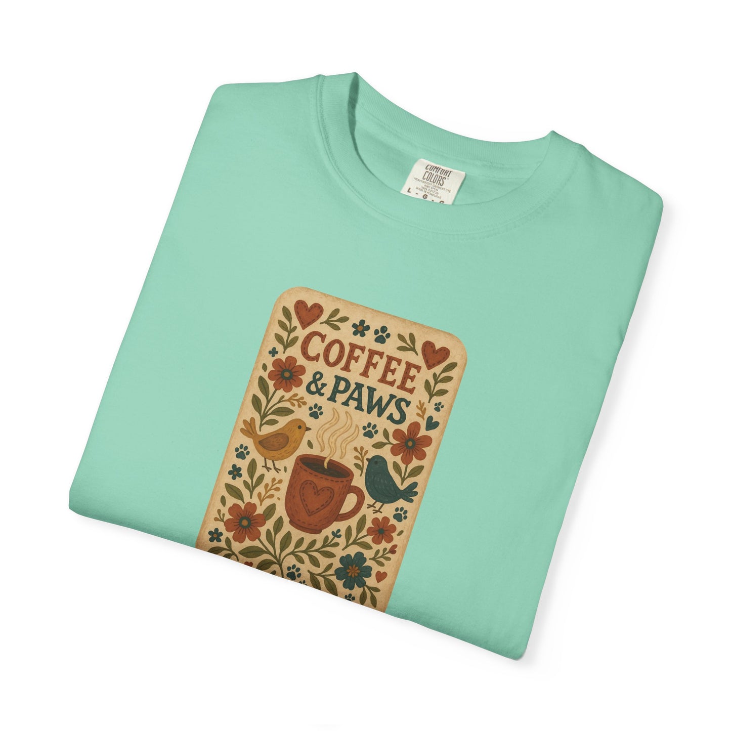 Coffee and Paws Unisex T-Shirt | Cute Pet Lover Tee, Gift for Dog Owners, Casual Wear, Animal Lover Apparel, Perfect for Coffee Lovers