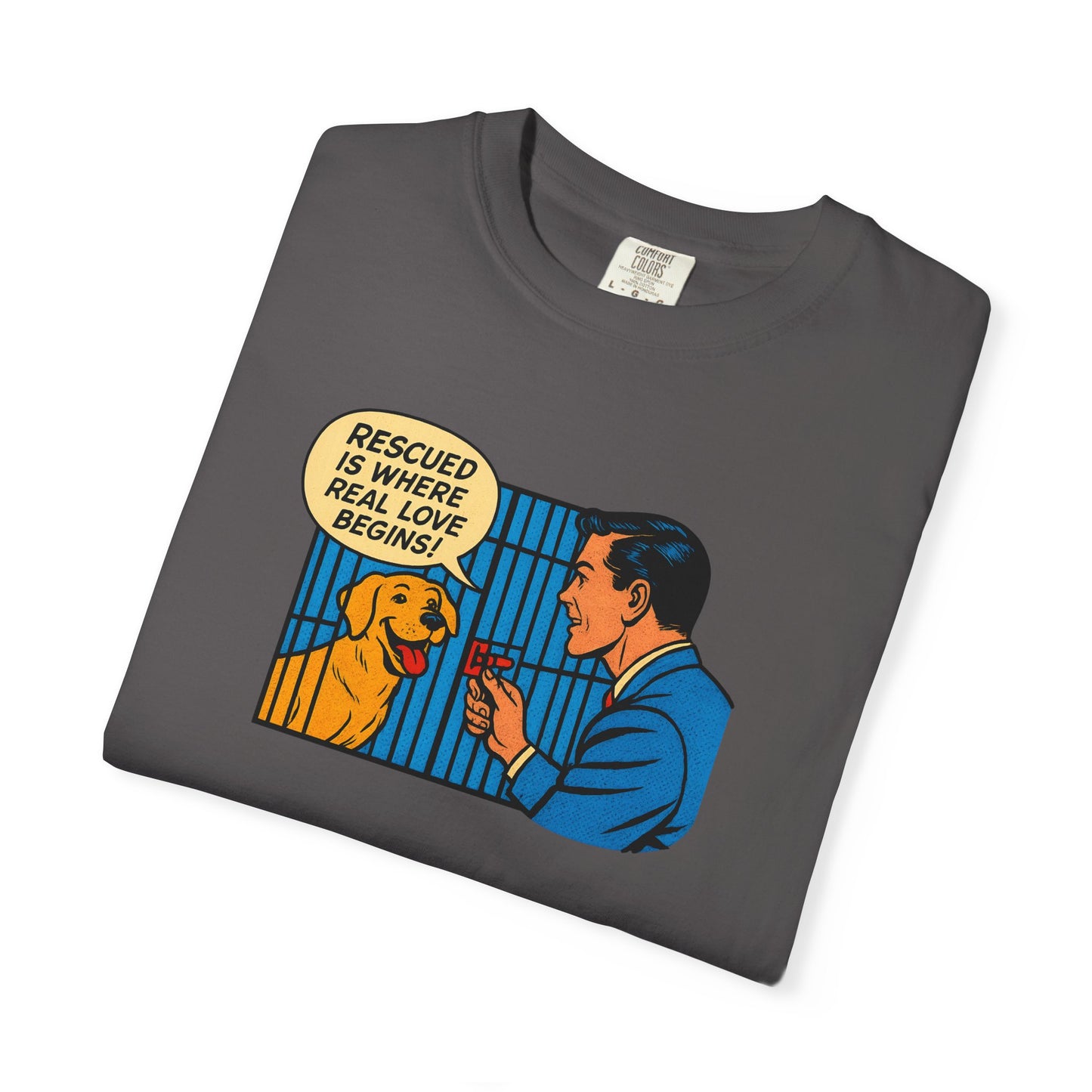 Rescued Is Where Real Love Begins Tee, Dog Lover T-Shirt, Vintage Style Animal Rights Shirt, Funny Pet Owner Gift, Animal Rescue Awareness Wear