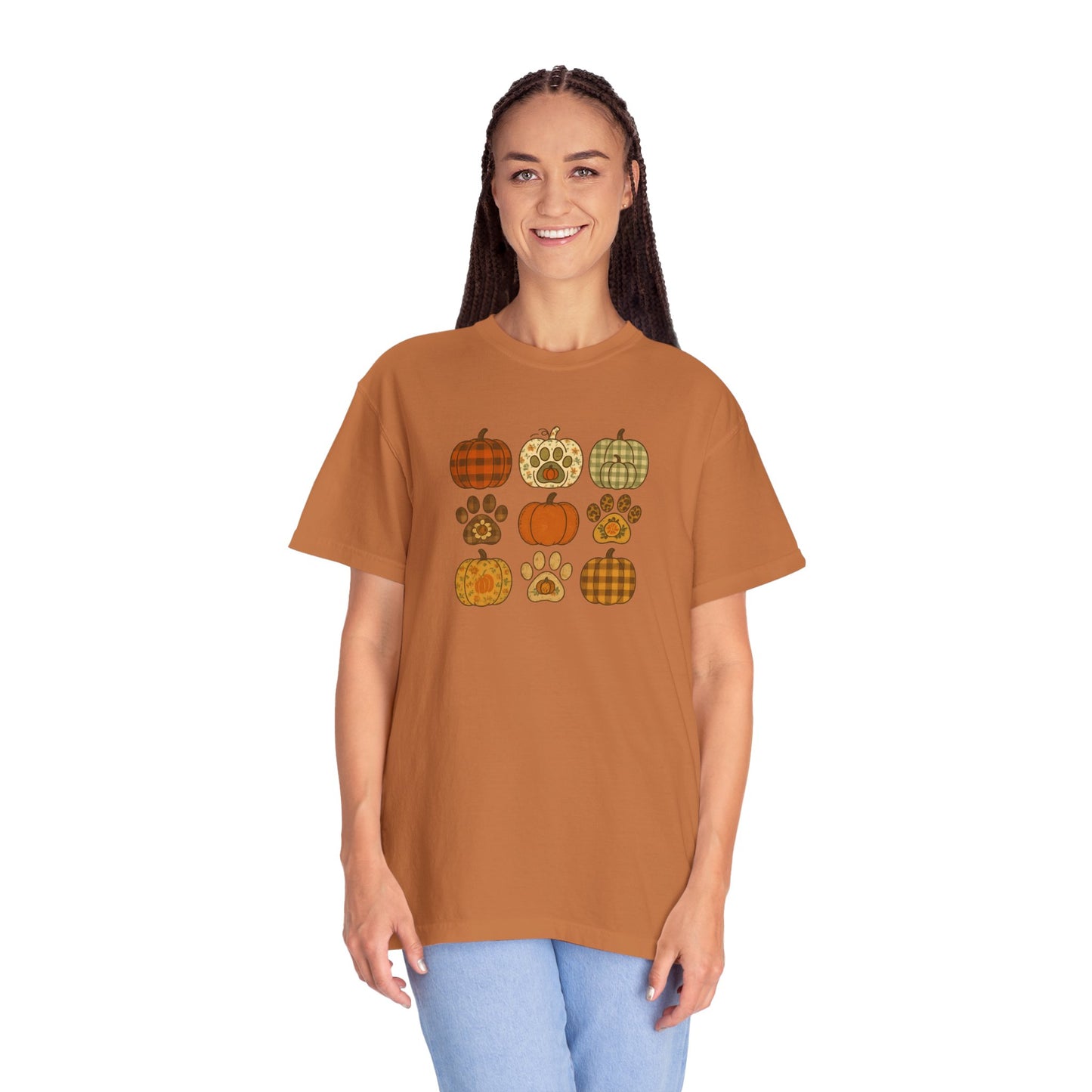 Fall Pumpkin Paw Print Unisex T-Shirt, Cozy Autumn Tee, Harvest Festivity Shirt, Pet Lover Gift, Seasonal Apparel