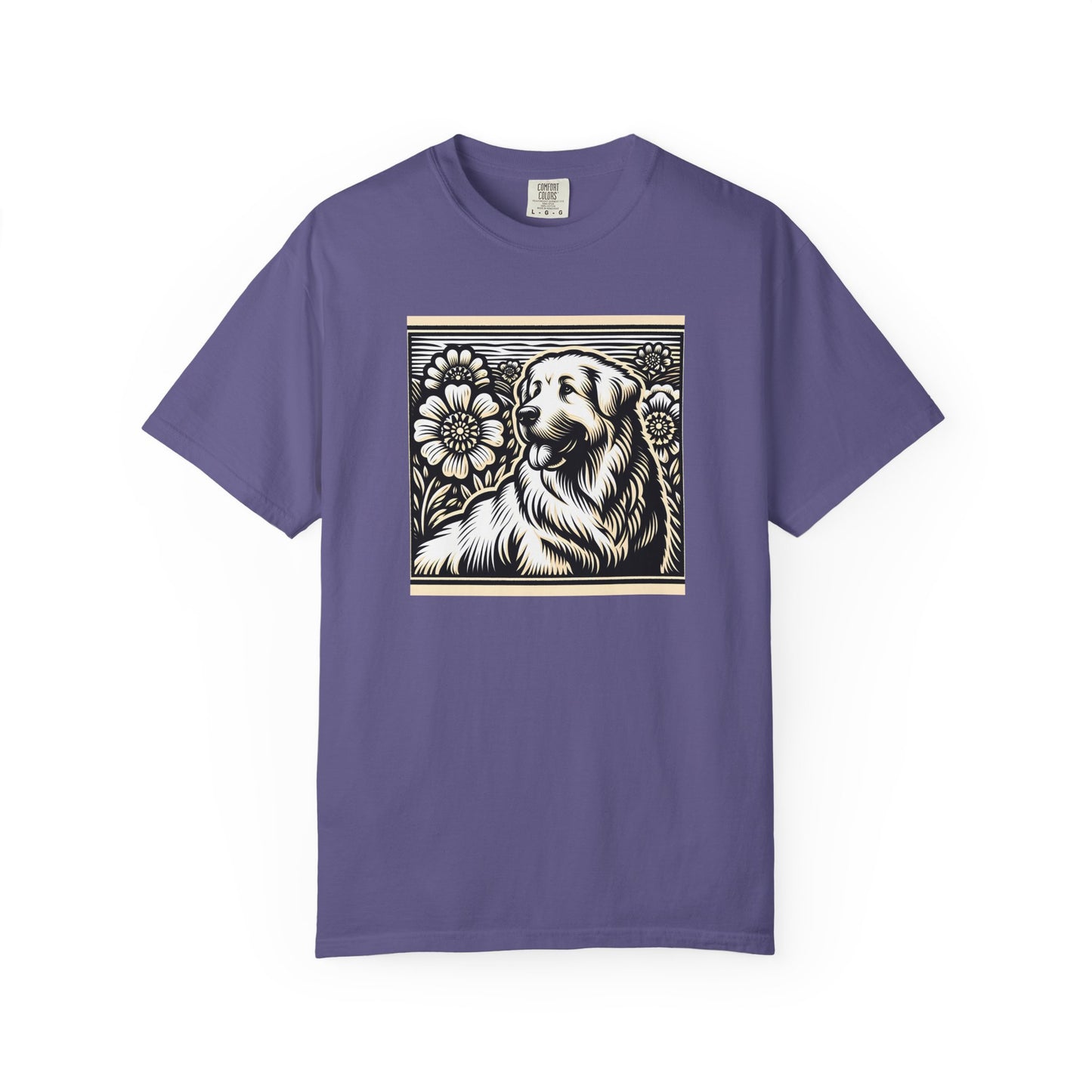 Great Pyrenees - Unisex Dog Lover T-Shirt - Garment-Dyed Vintage Floral Design