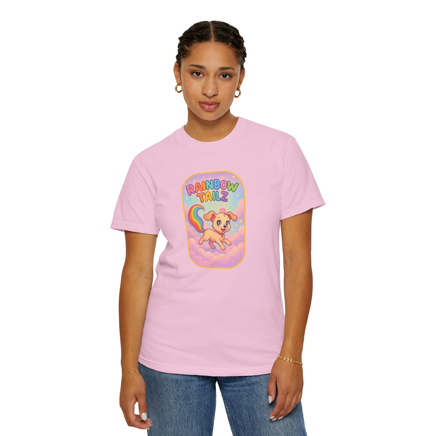 Cute Pet T-Shirt, Rainbow Tail Tee, Graphic Tee for Dog Lovers, Birthday Gift, Cozy Casual Wear, Mother's Day Gift