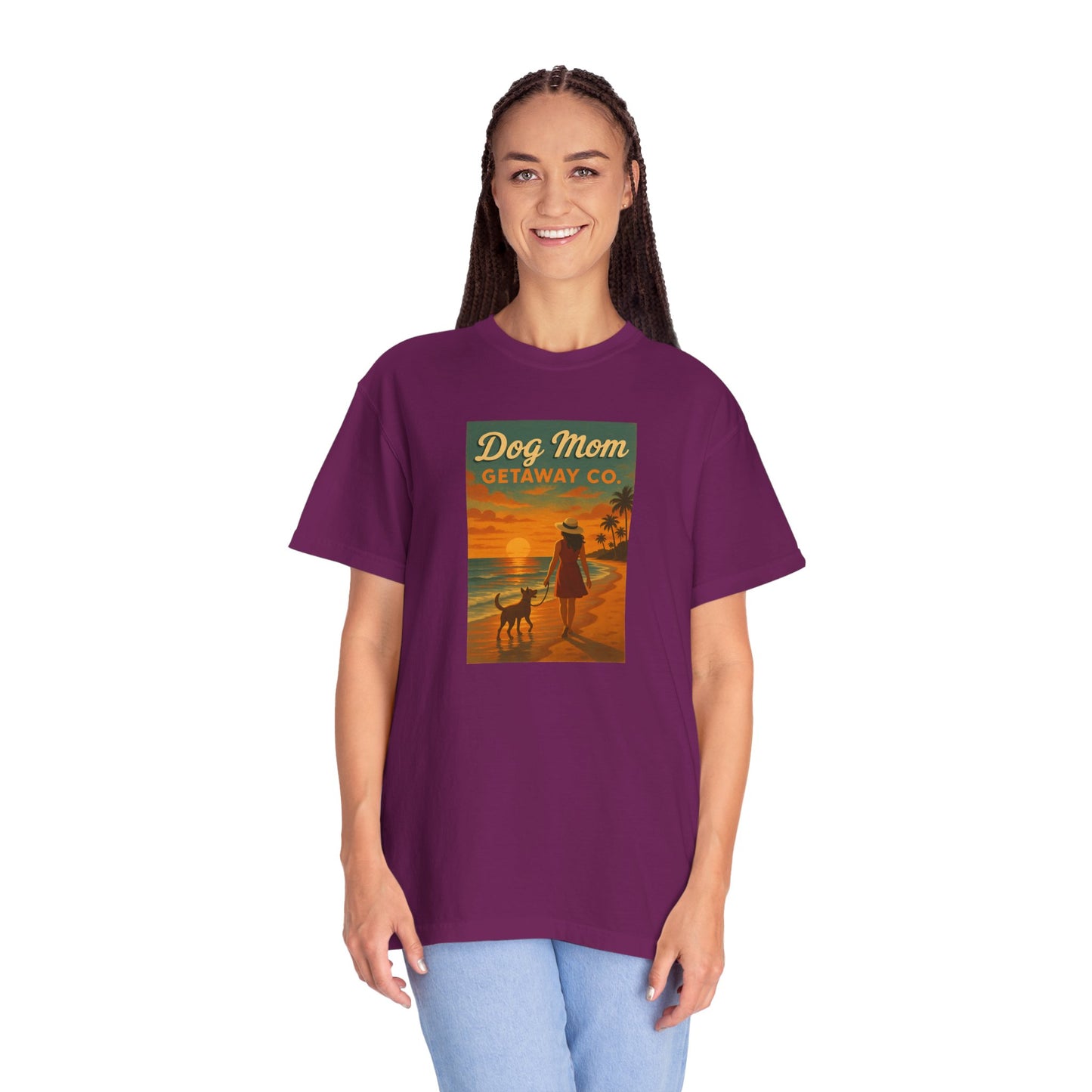 Dog Mom Sunset Tee, Unisex T-Shirt, Dog Lover Gift, Summer Vacation Shirt, Pet Parent Apparel, Casual Everyday Wear