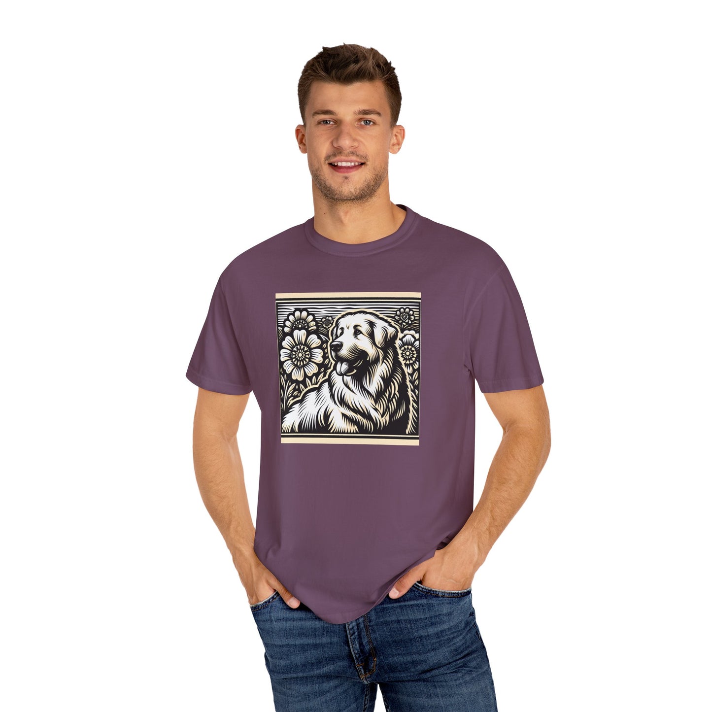 Great Pyrenees - Unisex Dog Lover T-Shirt - Garment-Dyed Vintage Floral Design