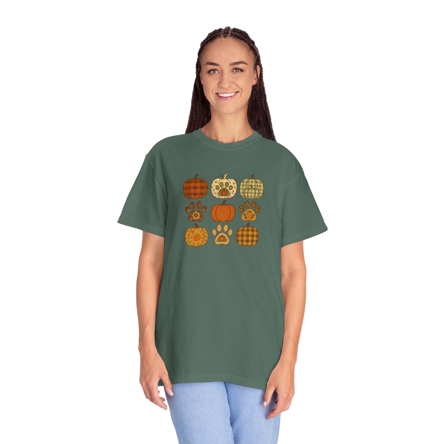 Fall Pumpkin Paw Print Unisex T-Shirt, Cozy Autumn Tee, Harvest Festivity Shirt, Pet Lover Gift, Seasonal Apparel