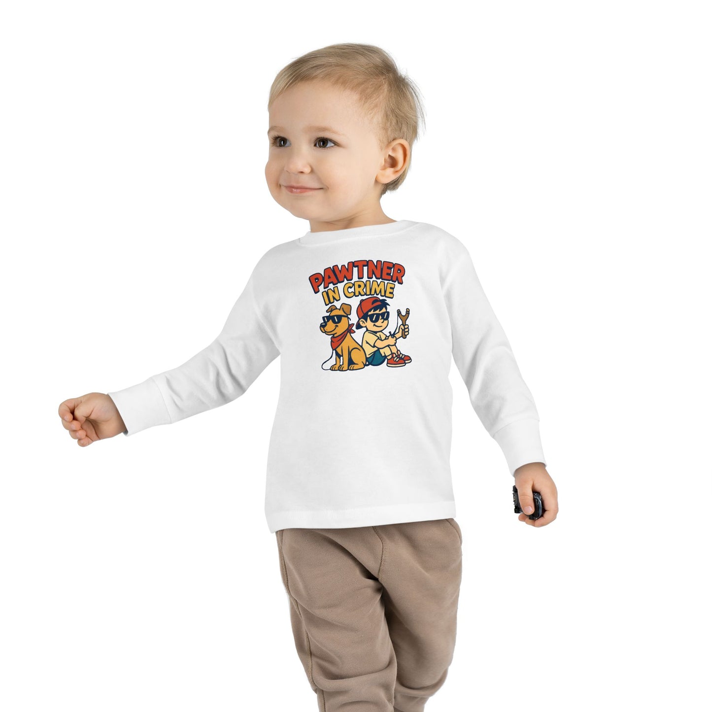 Cute Toddler Long Sleeve Tee with 'Pawtner in Crime' Design, Funny Kids Shirt, Pet Lover Gift, Toddler Birthday Outfit, Animal Theme Tee