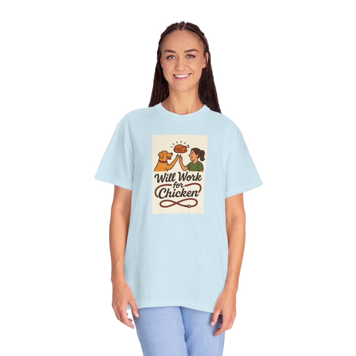 Will Work for Chicken Unisex T-Shirt | Pet Lover Gift, Funny Dog Tee, Casual Wear, Unique Animal Lover Apparel, Gift for Dog Parents