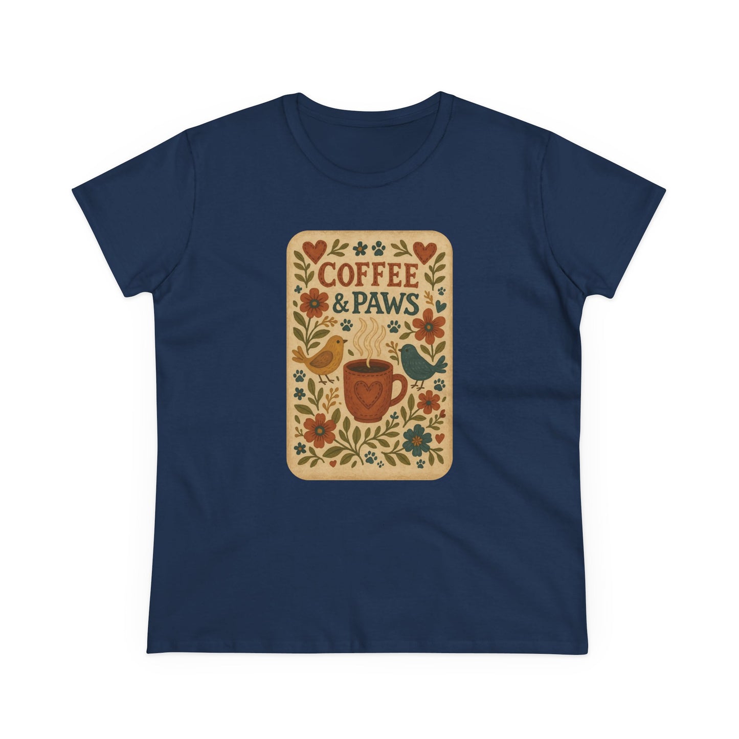 Coffee & Paws Women's Tee - Cozy Cotton Shirt for Pet Lovers, Casual Wear, Gift for Dog Owners, Dog Mom Merchandise, Animal Lover Tee