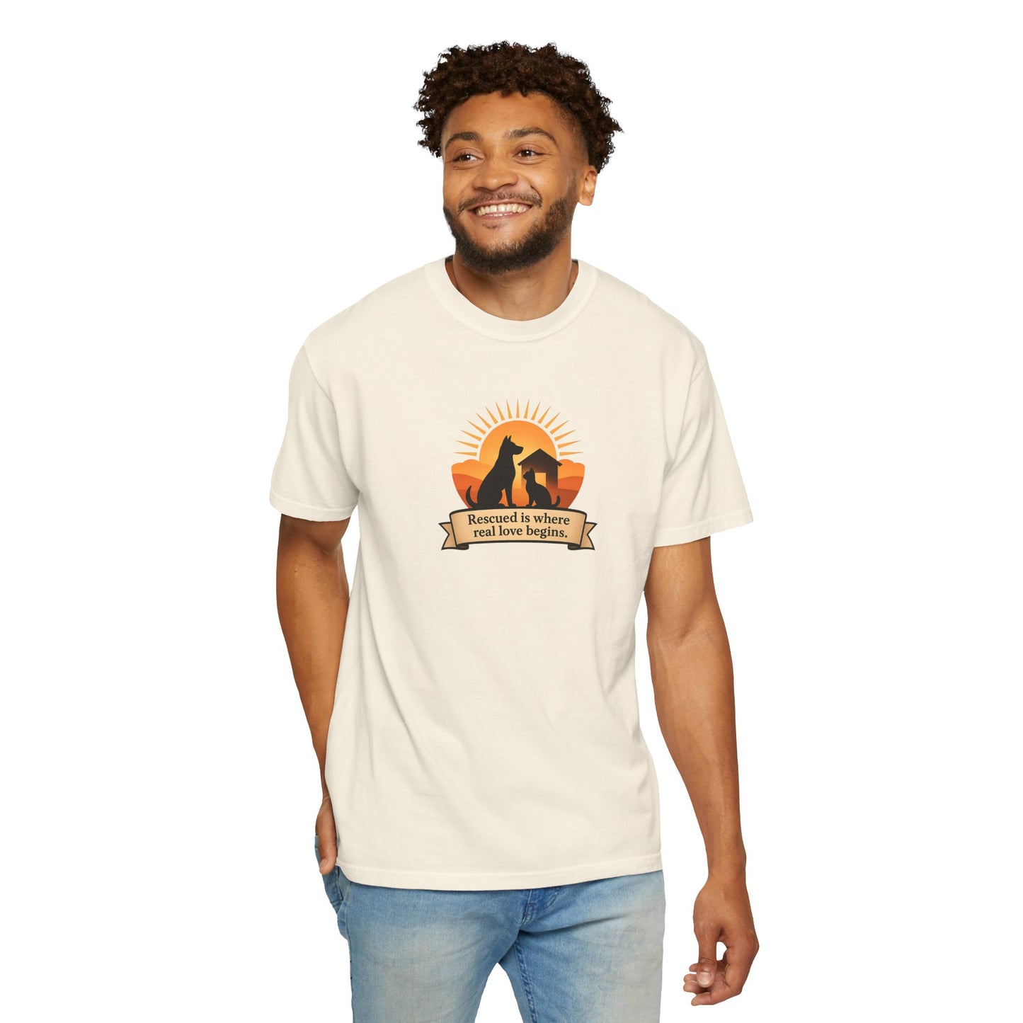 Rescued Is Where Real Love Begins Unisex Garment-Dyed T-Shirt - Perfect for Outdoor Lovers, Hiking, Gifts, Nature Enthusiasts, Casual Wear