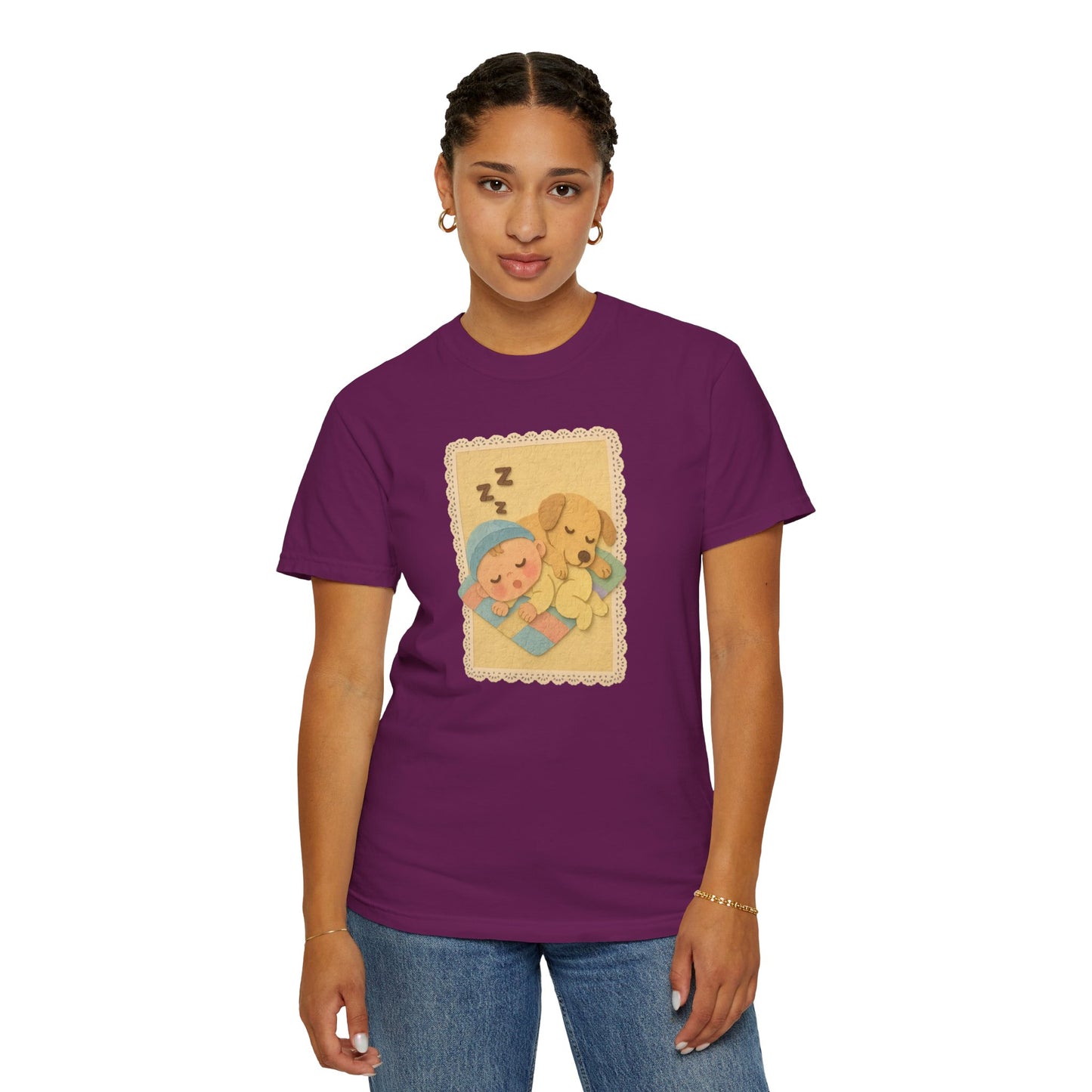 Cute Dreamy T-Shirt, Cartoon Sleepy Baby and Puppy Design, Cozy Gift for Kids, Fun Sleepwear, Nursery Decor, Pet Lover Gift
