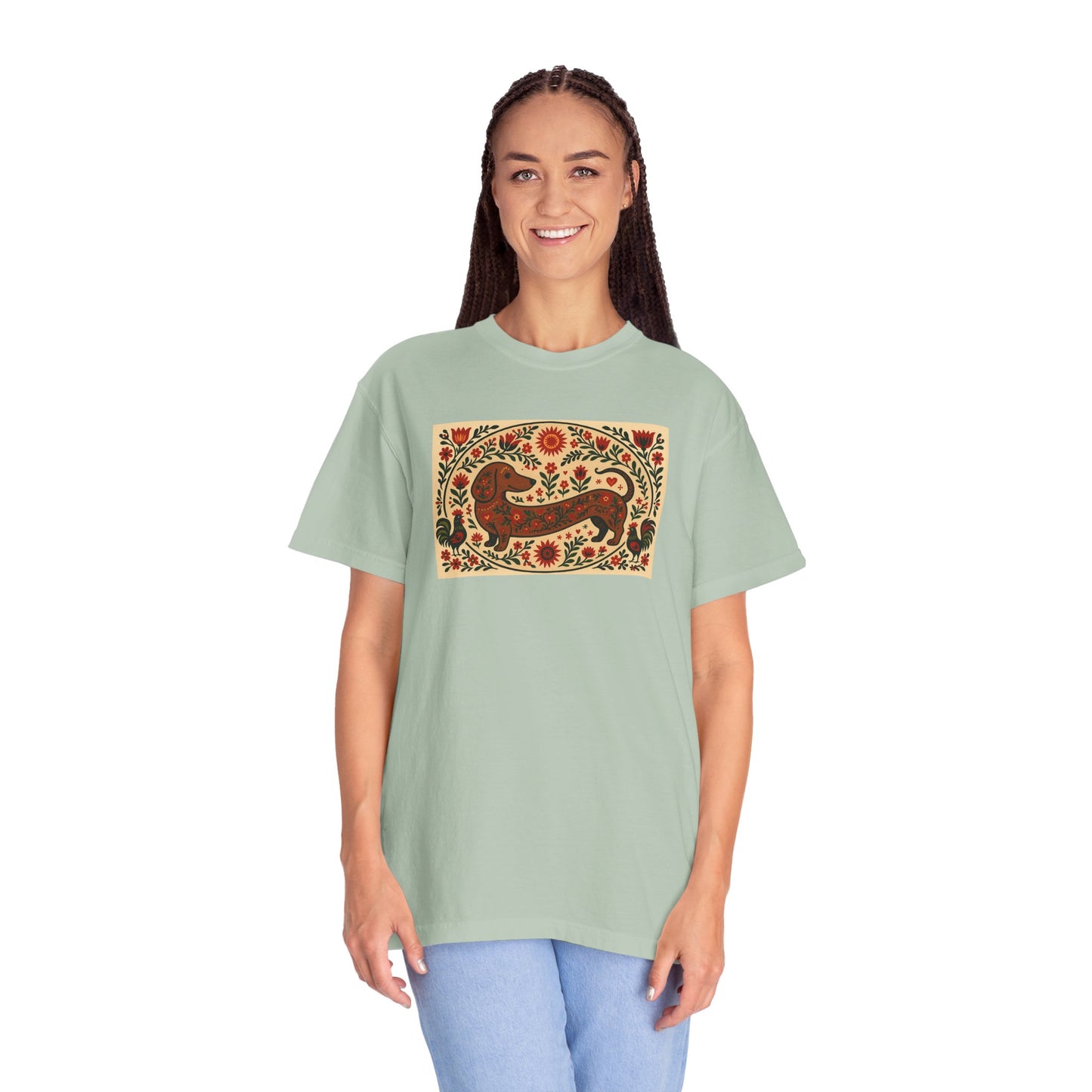 Artistic Garment-Dyed Unisex T-Shirt - Handcrafted Floral Design