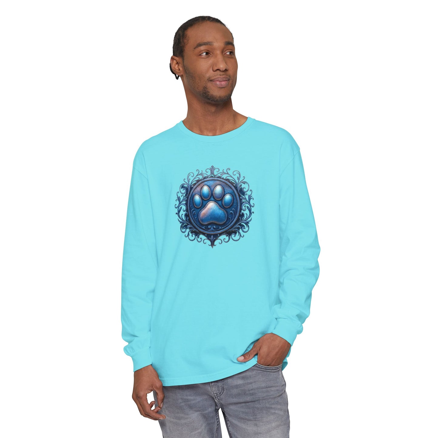 Paw Print Long Sleeve T-Shirt for Pet Lovers | Cozy Gift for Animal Enthusiasts, Casual Wear, Dog Mom Gift, Unique Pet Tee, Everyday Fashion