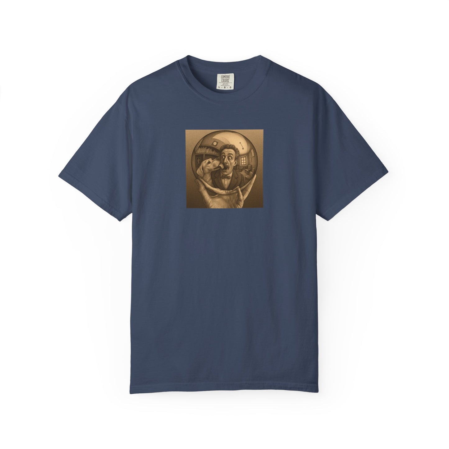 MC Escher and His Dog Unisex Garment-Dyed T-shirt - Retro Design for Creative Souls