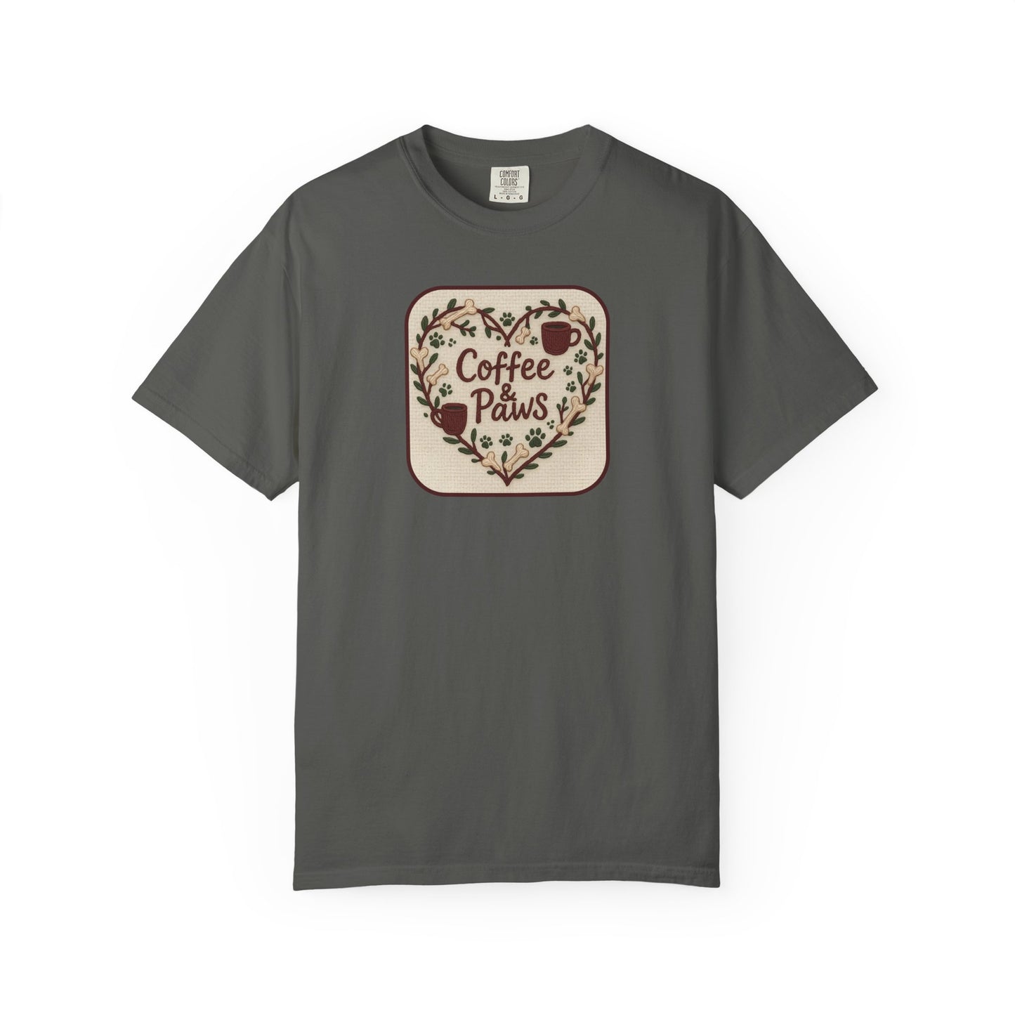 Coffee Paws Unisex Garment-Dyed T-shirt, Cute Coffee Lover Tee, Gift for Dog Owners, Nature-Inspired Shirt, Cozy Casual Wear