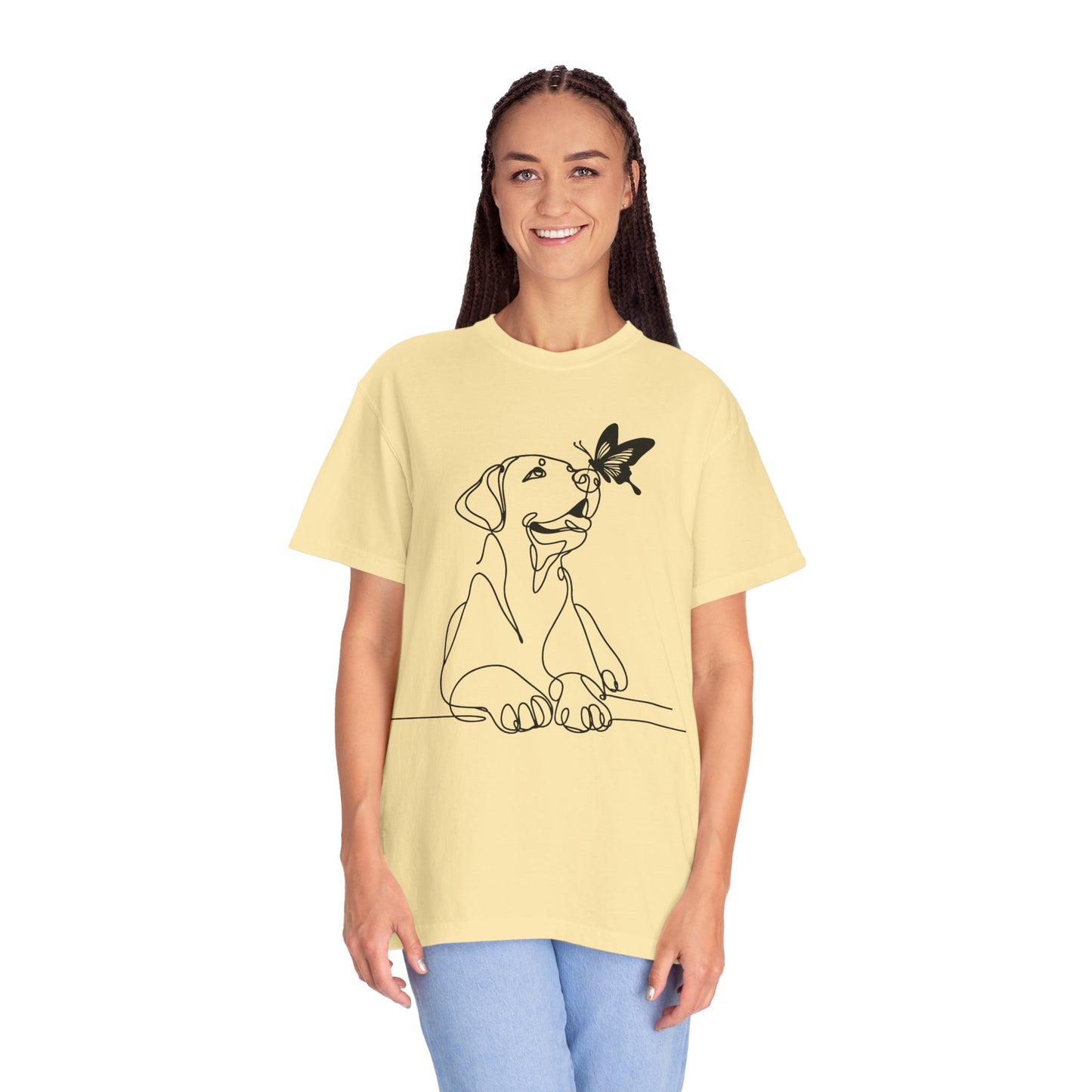 Adorable Dog and Butterfly T-Shirt, Cute Pet Tee, Dog Lover Gift, Casual Wear, Animal Lover Apparel, Birthday Gift for Dog Owners