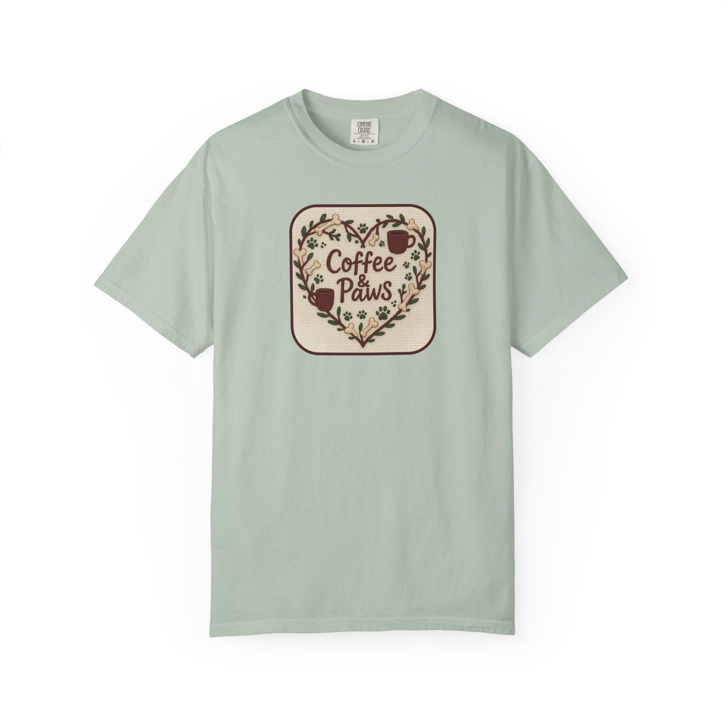 Coffee Paws Unisex Garment-Dyed T-shirt, Cute Coffee Lover Tee, Gift for Dog Owners, Nature-Inspired Shirt, Cozy Casual Wear