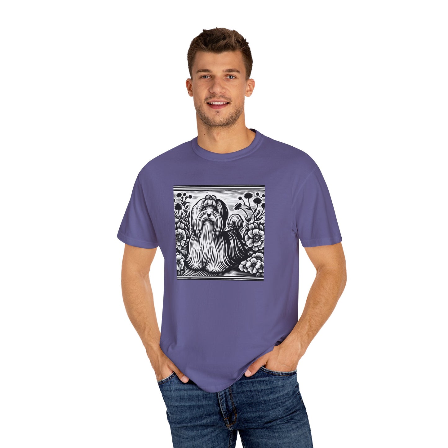 Havanese - Unisex Garment-Dyed T-shirt with Floral Dog Design - Perfect for Pet Lovers