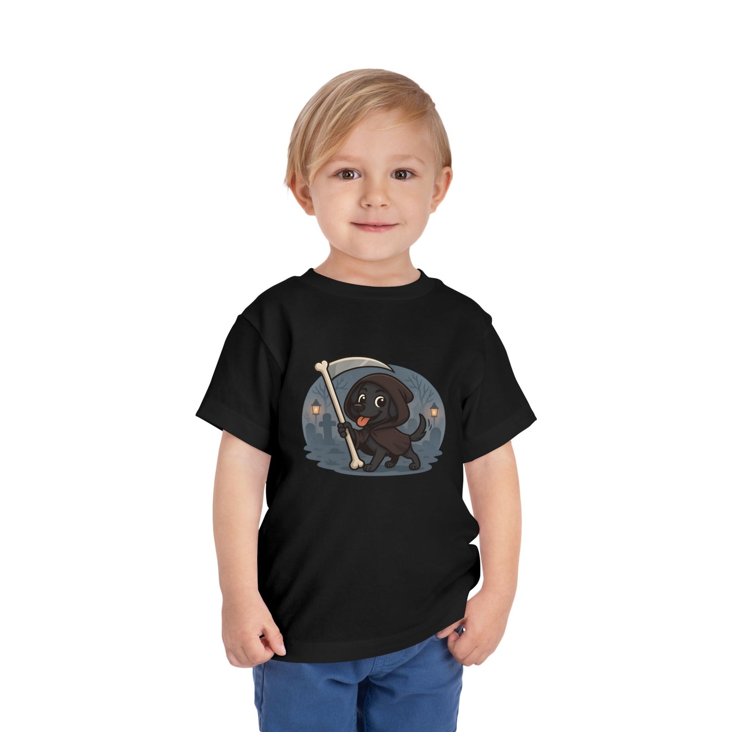 Toddler Short Sleeve Tee with Adorable Cartoon Dog, Fun Kids Halloween T-Shirt, Pet Lover Gift, Spooky Season Outfit, Cute Puppy Apparel