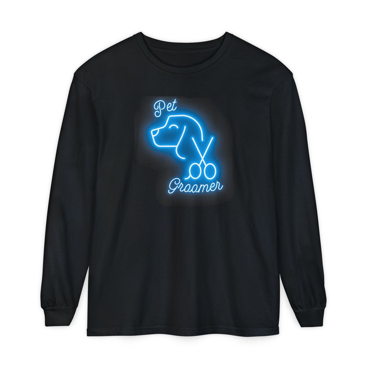 Neon Blue Pet Groomer Long Sleeve T-Shirt - Perfect for Dog Lovers