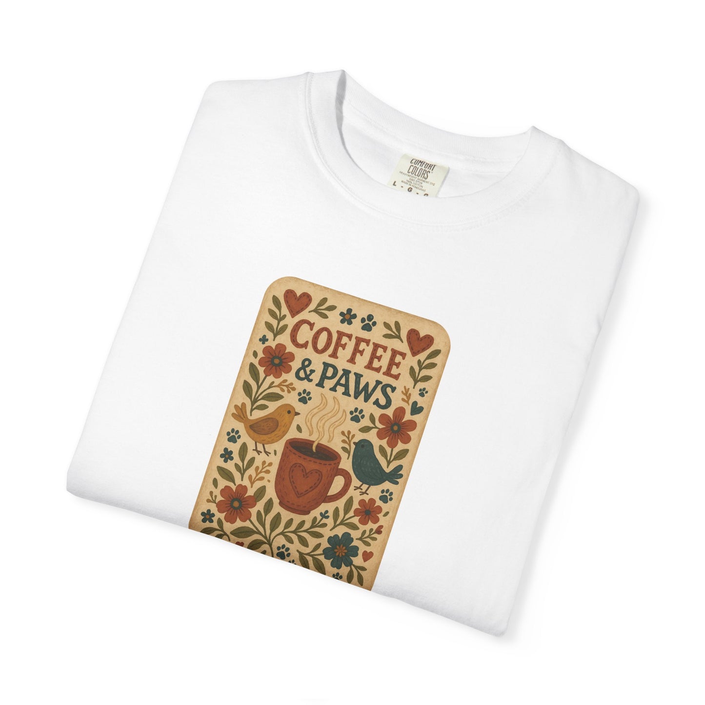 Coffee and Paws Unisex T-Shirt | Cute Pet Lover Tee, Gift for Dog Owners, Casual Wear, Animal Lover Apparel, Perfect for Coffee Lovers